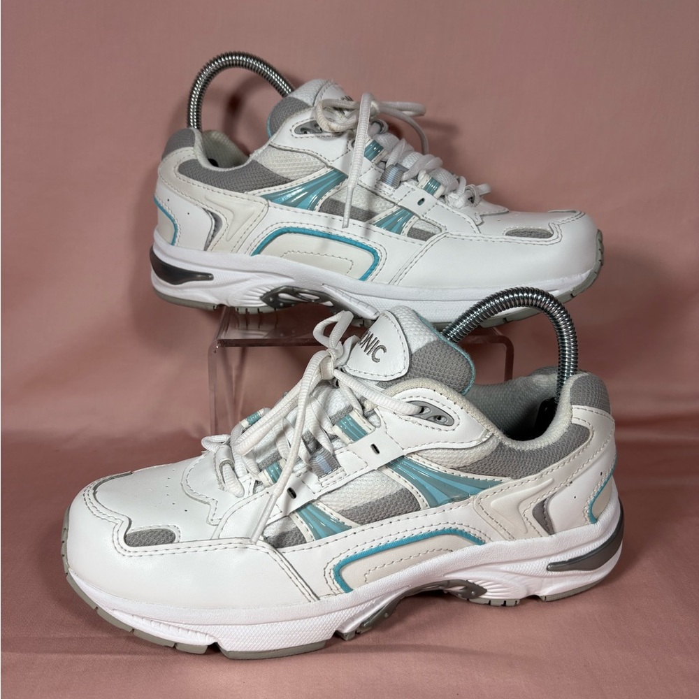 Vionic Women's Classic White/Gray/Teal Leather Walker Sneaker Size 7 Wide